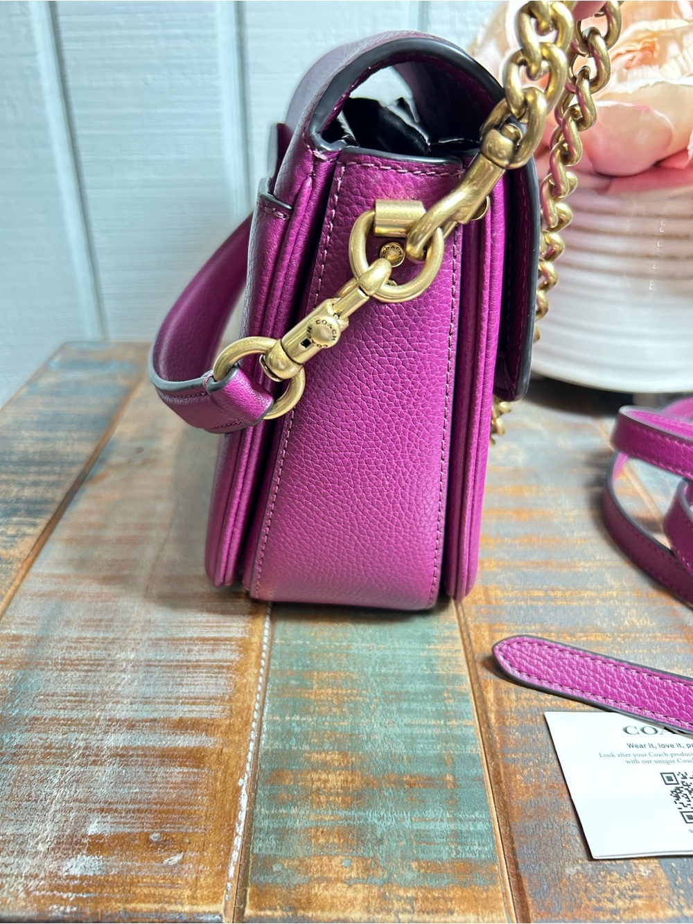 Coach “Cassie” Pebbled Leather Crossbody in Bright Magenta with Gold Hardware - Picture 8 of 15